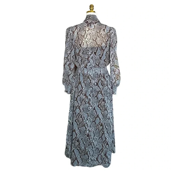 ANN TAYLOR | Animal Print Snake Python Print Puff Sleeves Midi Size 4 - Picture 5 of 9